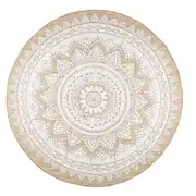 Mandala - Tapis rond jute et coton tissé blanc  D180