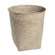 Corbeille à papier tressée en fibre végétale blanchie H 27 cm
