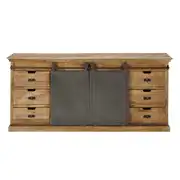 Germain - Buffet 6 tiroirs et 2 portes coulissantes en manguier massif L190