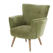 Sao Paulo - Fauteuil en velours vert kaki effet vieilli