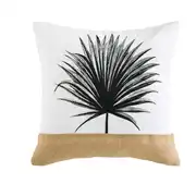 Coussin en jute et coton imprimé feuillage 45x45
