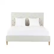 Chesterfield - Lit capitonné en lin crème 160x200 avec sommiers à lattes