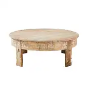 Manilal - Table basse ronde en manguier massif sculpté D90