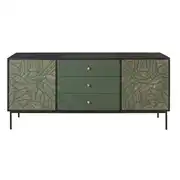 Buffet 2 portes 3 tiroirs en manguier massif vert sculpté L168