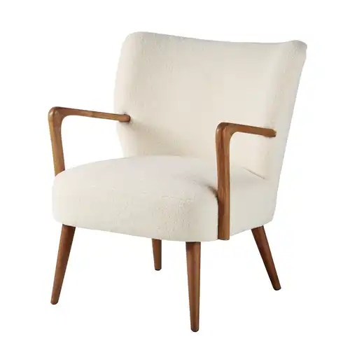 Meyer - Fauteuil bouclettes blanches et bouleau massif