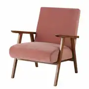 Fauteuil vintage rose pieds en frêne massif