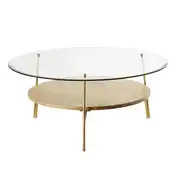 Sola - Table basse ronde en verre trempé et manguier massif D80