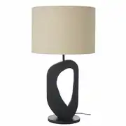 Lampe en acacia noir et abat-jour en lin beige