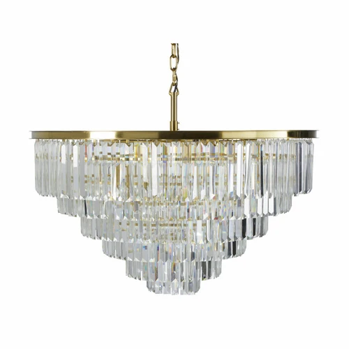 Lustre en métal doré à pampilles en cristal biseauté