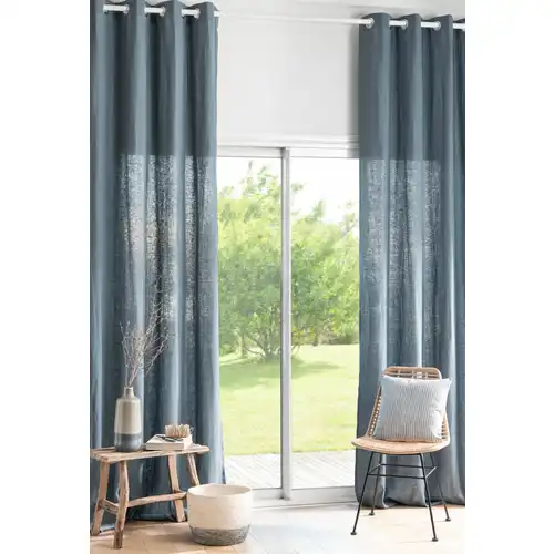 Rideau à œillets en lin lavé bleu marine à l'unité 130x300