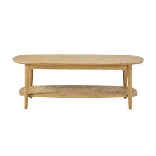 Suzelle - Table basse 2 plateaux en pin cannage en rotin L115