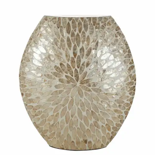 IZALINE - Grand vase en nacre blanc à motifs dorés H44