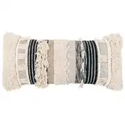 ABDY - Coussin en coton recyclé brodé écru, beige et noir 35x80