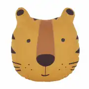 Coussin tigre en coton jaune moutarde, gris anthracite et marron 32x32