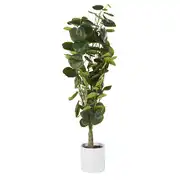 Plante artificielle et pot en ciment noir