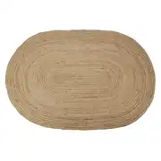 Tapis tressé ovale en jute beige, 140x200