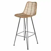Pitaya - Chaise de bar en rotin et acier noir H75