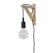 Applique murale équerre bois noire avec prise H22,5cm