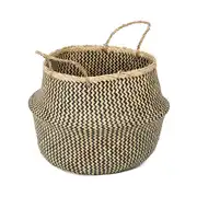 Panier en jonc de mer beige et noir H36cm