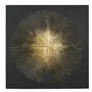 SOLAR - Déco murale en métal noir et reliefs dorés 90x90