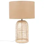 Tanger - Lampe en rotin tressé et abat-jour en lin beige