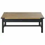 Alfred - Table basse 2 tiroirs en bois de manguier massif et métal noir L110