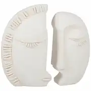 VISABA - Statuette visage à imbriquer en ciment beige H19