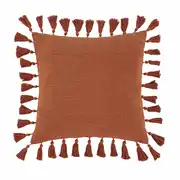 LIMANA - Coussin en coton terracotta avec pompons 50x50