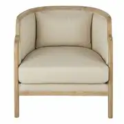 Earo - Fauteuil en lin beige et pieds en bois de chêne