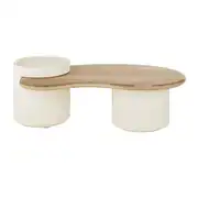 Sartene - Table basse blanche et plateau en bois de manguier L125