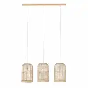 Suspension canopy en bois de pin 3 abat-jours en rotin