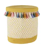 MADRID - Corbeille en coton beige et jaune avec pompons multicolores