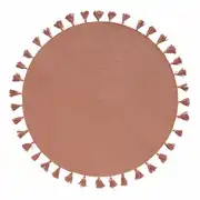 NINA - Tapis rond en coton recyclé tressé rose à pompons D100