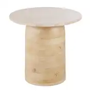 Bout de canapé en bois de manguier et pierre travertin
