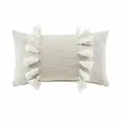 Coussin en coton recyclé tissé beige avec pompons 30x50