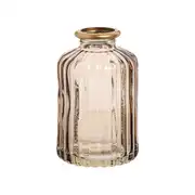 NAIROBI - Vase en verre strié marron et liseré doré H10