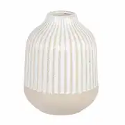YVON - Vase en grès blanc et strié beige H12