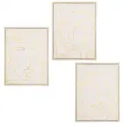 SIMONE - Déco murales visages abstraits écrus et dorés (x3) 32x42 cm