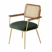 Fauteuil de table cannage en rotin et velours vert