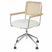 Rosalie - Chaise de bureau réglable à roulettes écrue et cannage en rotin