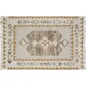 SATARA - Tapis kilim en jute, laine et coton tissés motifs ethniques multicolores à franges 160x230