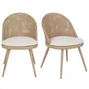 Melio - Chaises de jardin cannage en résine recyclée imitation rotin et coussin écru en polyester recyclé (x2)