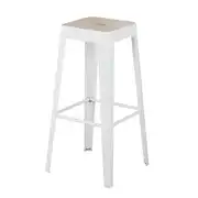 Tabourets pour îlot central en acier blanc et bois de manguier (x2) H69