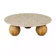 Esfera - Table basse ronde en pierre et bois de manguier massif D100