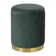 LEOCADIE - Pouf coffre rond en velours vert et acier doré
