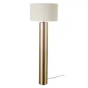 Lampadaire en bois d'hévéa et acacia bicolore et abat-jour en lin beige H160