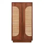 Alya - Armoire 2 portes coloris noisette et rotin tressé L100