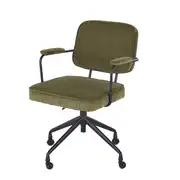 Matheo - Chaise de bureau réglable à roulettes en velours côtelé vert