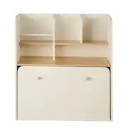 Waren - Bureau bibliothèque enfant combiné écru à roulettes