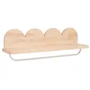 Etagère murale en bois d'hévéa avec barre de pendrie blanche